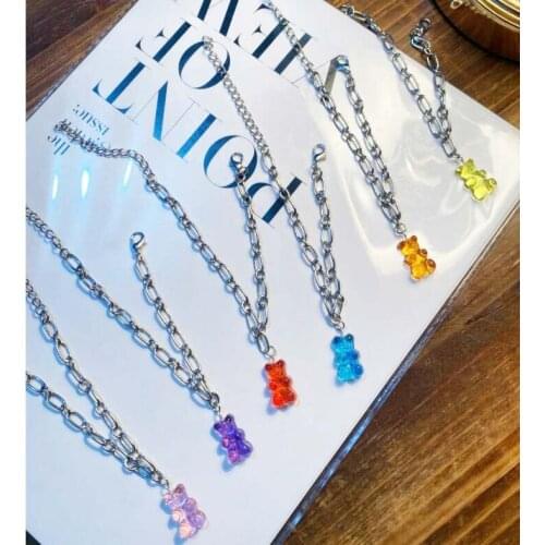 Fashion Simple Cute Colorful Acrylic Animal Bear Dangle Bracelets for Girls Women Children Birthday Gift Lovely Jewelry 2021