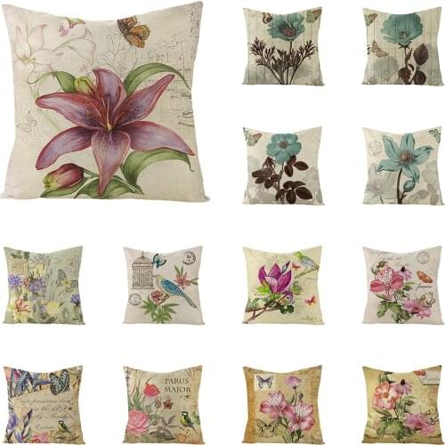Retro Floral Decorative Cushion Cover for Office Sofa Square Pillow Case Nordic Vintage Home Decor Throw Pillow Cover 45x45cm