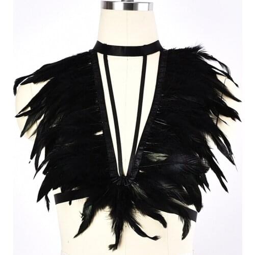Wholesale Body Harness Belt Feather Shawl Sexy Bra Fetish Bondage Lingerie Women Body Cage Goth Rave Cage Bra Feather Harness