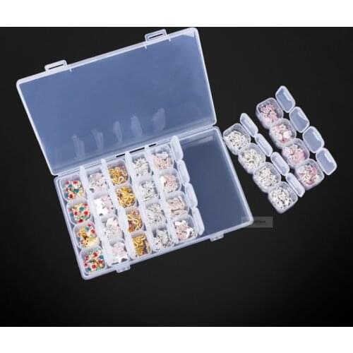 1pc Empty 28 Slots Nail Storage Box Nail Art Organizer Rhinestone Jewelry Powder bead sequin Display Case Plastic Container