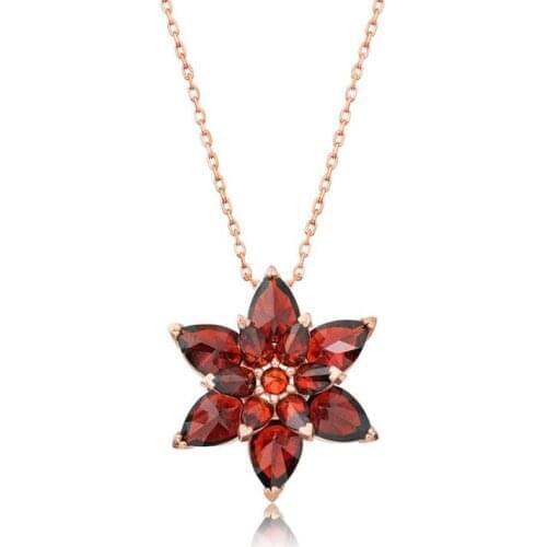 Real Silver 925 Jewelry Silver Red Lotus Flower Necklace