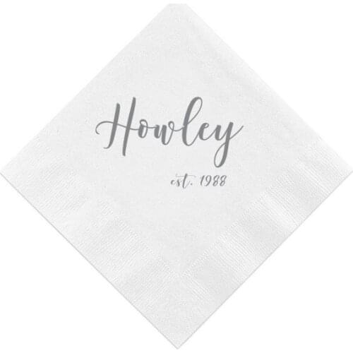 50pcs Personalized Last Name Wedding Napkins, Rehearsal Dinner, Engagement Party, Custom Bar Napkins, Custom Wedding Napkins