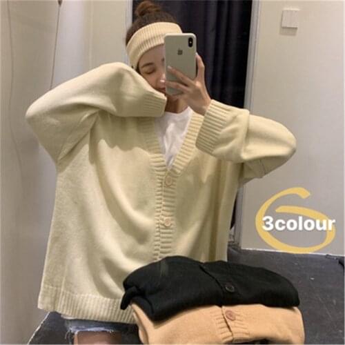 2021 Sweater Women Autumn V-neck Single Breasted Solid Cardigan Spring Korean New Leisure Female Outwear Sweaters Knit All-match