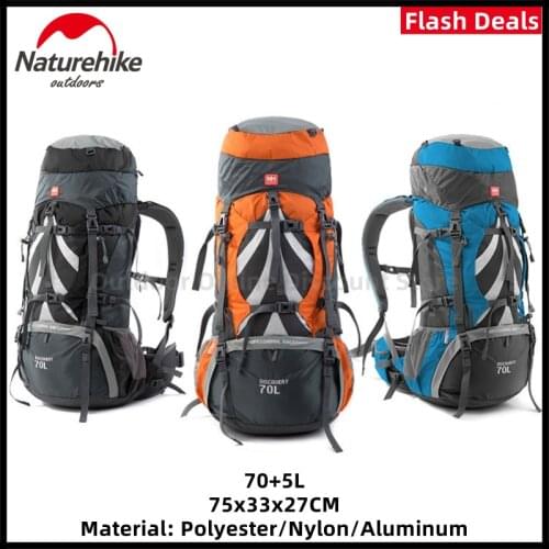 NatureHike 70L Backpack Outdoor Hiking Rucksack Nylon Waterproof Travel Backpack Aluminium Alloy External Frame Sports Backpack