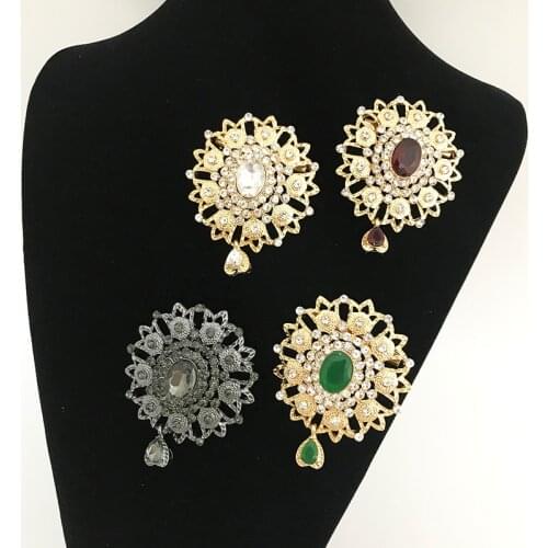 Vintage womens crystal brooch jewelry Moroccan womens wedding dress corsage ethnic caftan Rhinestone pin