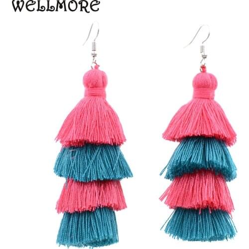 WELLMORE new bohemia long tassel earrings women Jewelry Statement Dangle Drop Earring for Women