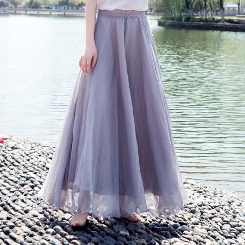 Spring Summer Women Boho Long Skirt High Waist Floor Length Beach Skirts Bling Chiffon Jupe Femme Tulle Skirt Saia Midi Faldas