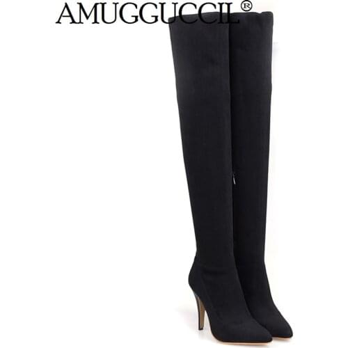 2020 New Plus Big Size 34-45 Black Red Purple Over The Knee Sexy Thigh High Heel Autumn Winter Female Lady Girl Women Boots X914