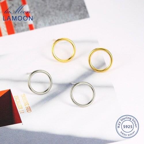 LAMOON 925 Sterling Silver Stud Earring for Women Simple Circle Round Yellow White Gold Color Gift Fine Jewelry EMER039