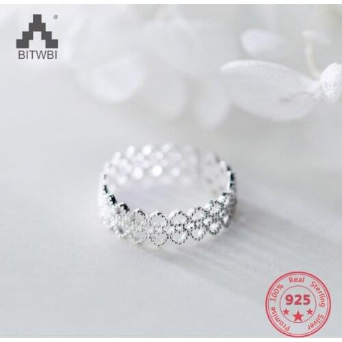 Korea New Design S925 Sterling Silver Simple Fashion Lace Hollow Heart Open Ring Jewelry for Women