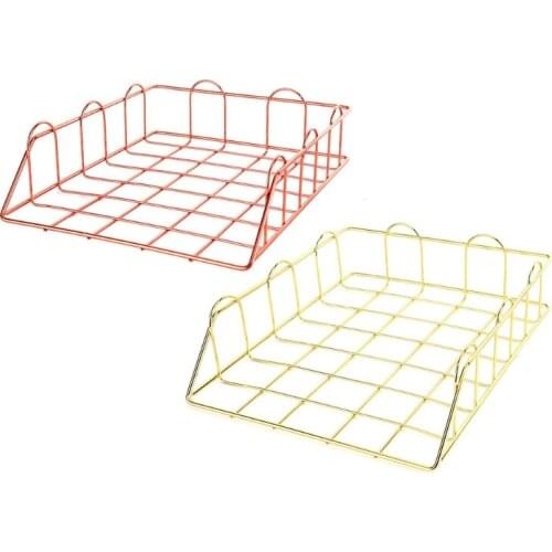 2 Pcs Rose Gold Letter Tray Exquisite Hollow-out Metal File Organizer Stackable File Organizer Paper Tray Organizer