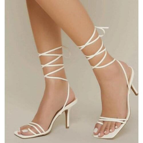 2021 Fashion Women Summer Sandals Sexy Pointed Toe Ankle Cross Lace-Up Stiletto High Heels Ladies Party Shoes Size 35-42