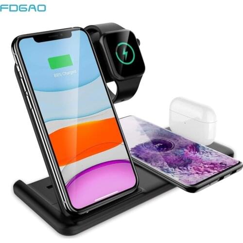 4 in 1 15W Fast Qi Induction Wireless Charger For Apple iWatch Airpods For iPhone 12 11 8 XR XS X Samsung S21 S20 Galaxy Note 20