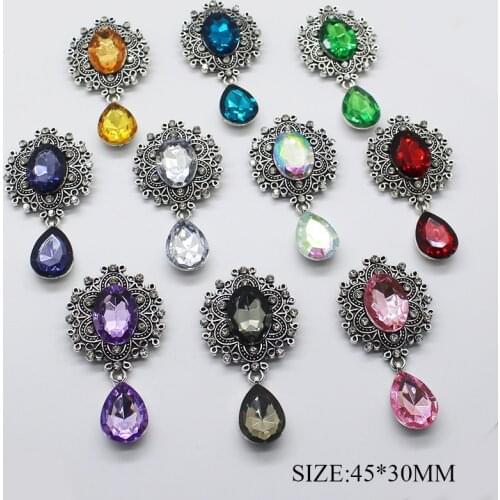 5pc/lot 45*35MM Oval Pendant Brooch Shank Zinc Alloy Rhinestone Buttons Craft for Sewing Wedding Childrens Hair Accessories