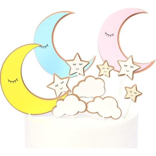 9pcs/set Birthday Party Cupcake Wrapper Star Moon Cloud Cake Topper Party Decor Girl Dessert Baby Shower Wedding Party Supply