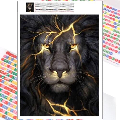 5D DIY Diamond Painting Full Square Round Cartoon Lion Lightning Animal Embroidery Complete Kit Children Mosaic Home Decor Gift