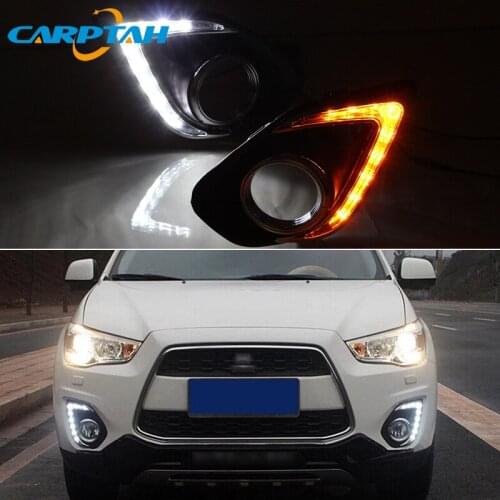 12V Car LED Daytime Running Lights DRL For Mitsubishi ASX RVR 2013 2014 2015 Daylihgts Yellow Turn Signal Front Bumper Headlamp