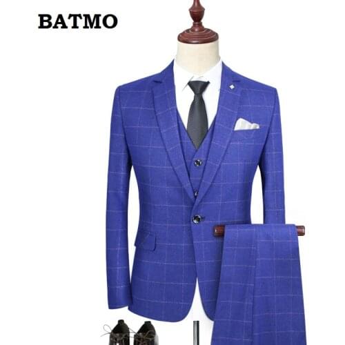 BATMO 2018 new arrival high quality plaid casual suits men,mens wedding dress,plus-size M-5XL TZ92