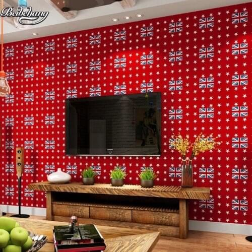 Beibehang Personality red england english word flag retro wallpaper pure paper warm living room english style childrens room