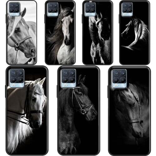 Black White Horse For OnePlus 9 Pro 8 Pro 8T 9R Case For Realme GT Neo 6 7 i 8 Q3 Pro C21 C15 C11 C3 Coque