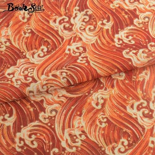 Booksew Telas Por Metro Red Algodon Ankara Cotton Linen Fabric Dye Patchwork Sewing Material Textile Printed Waves Zakka Tecido