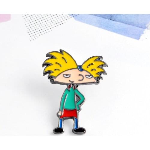Hey Arnold Cartoon Figure Brooches Anime Movie Theme Soft Enamel Lapel Pins Jewelry Fashion Badge Handbag Hat Badges New Arrival