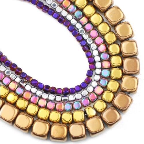Natural Stone Blue,Gold,Green Square Cube Hematite Beads 2/3/4/6MM Spacer Loose Beads For Jewelry Making Diy Bracelets Necklace