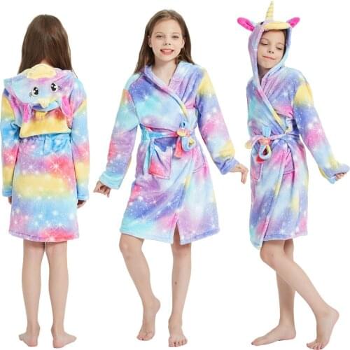 Rainbow Unicorn Children Beach Towels Girls Unicorn Bathrobe Boys Pyjamas Pijamas Unicornio Nightgowns Sleepwear Homewear