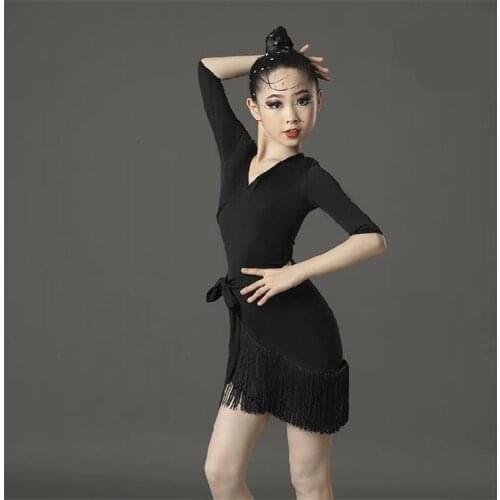 Children Latin Dance Dress Tassel Dance Dress Fringed Tango Salsa Ballroom Kids Dresses for Girls Costume Competition