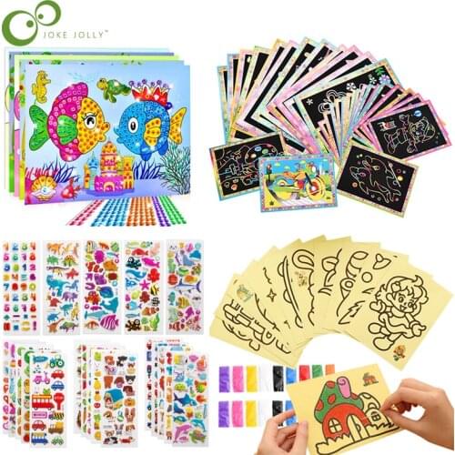 DIY Children Drawing Toys Set Scratch Painting Sand Painting Diamond Stickers Educational Learning Drawing Toys Kids Gifts YJN