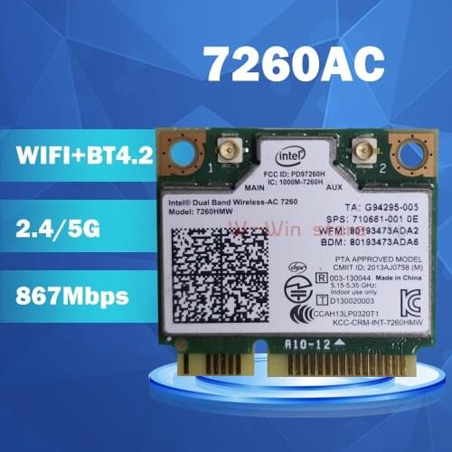 Dual Band Wireless-AC7260 7260HMW 7260AC 7260HMWAC half Mini PCI-e BT4.0 Wireless Card for HP EliteBook 820 840 850 860