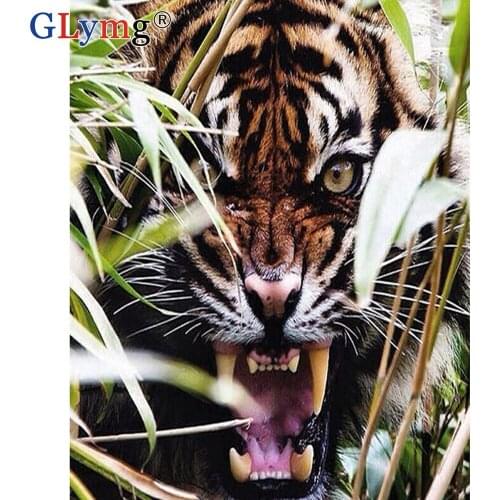 GLymg Diy Full Square Tiger Diamond Painting Full Drill Cross Stitch Animal Picture Rhinestone Embroidery Mosaic Gift Home Decor