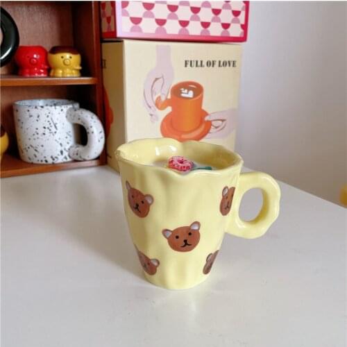 Nordic Cartoon Bear Ceramic Coffee Cup Kitchen Milk Tea Drinkware Breakfast Cup Porcelain Vintage Couple Gifts Cute Mug