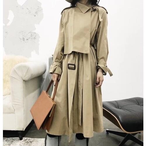 Classic Women Medium Long Loose Spring Autumn Trench Fashion Korean Style Unique Design Wind Coats