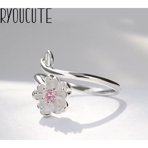 New Cute Funny Silver Color Cheery Flower Finger Ring For Women Girls Gifts