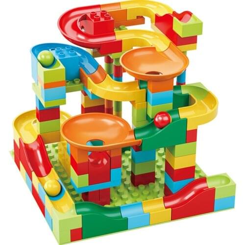 Ideas Marble Track Race Run Big Blocks Balls Funnel Maze Car Slide Classic Model Building Sets Bricks Toys Baby City