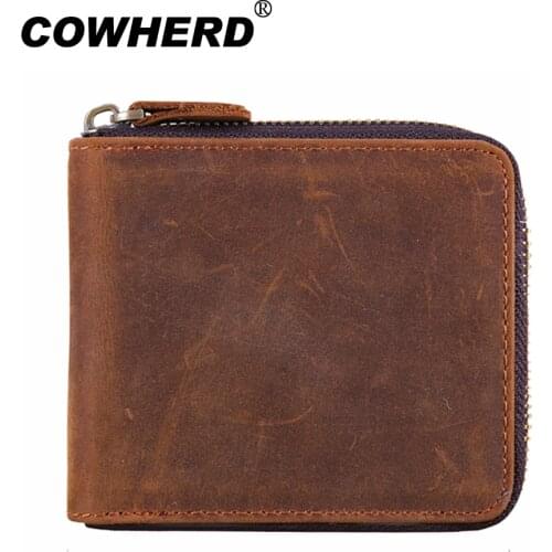 2018 New Men Genuine Cowhide Leather Wallet Male Short Zipper Purse Money Bag With Card Holder And Coin Pocket