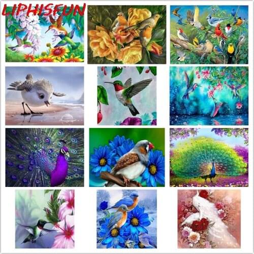 LIPHISFUN Full Square/round Drill Diamond Painting Animal Peacock Birds Flower Diamond Embroidery Cross Stitch Home Room Decor