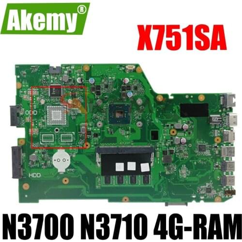 Akemy X751SA Laptop motherboard For ASUS X751S X751SA REV.2.0 Mainboard N3700 N3710 4 Cores DDR3 4G-RAM