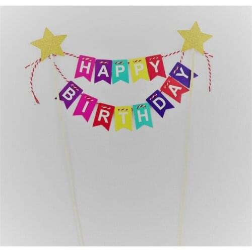 New 100set/lot Assembled Happy birthday cake toppers with colorful banner, cake toppers for kids,men,girl suitable