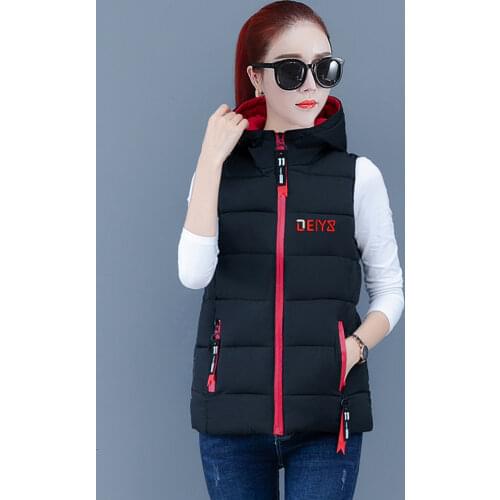 Plus SIze Autumn Winter Women Short Sleeveless Vest Jacket Warm Padded Jacket Female Veats Hooded Sleeveless Waistcoat Ladies