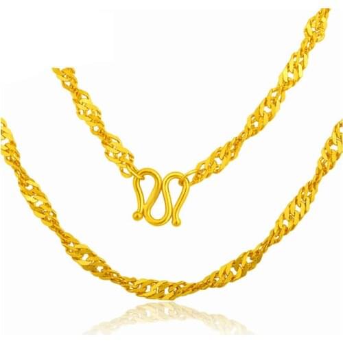 New Solid 24K Yellow Gold Necklace Women Water Wave Necklace chain 6.85g
