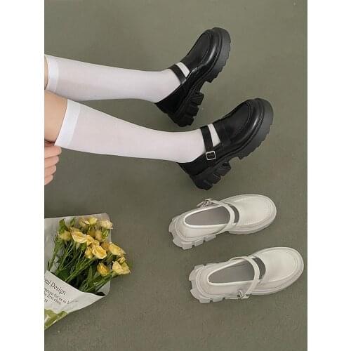 Simple Solid Color All-Match Thick-Soled Ladies Single Shoes Spring And Summer New British Style Small Leather Shoes