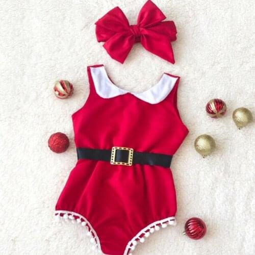 Christmas Newborn Baby Girl Clothes Tassel Romper Sleeveless Slash Suit Headband Xmas Party Outfits Set