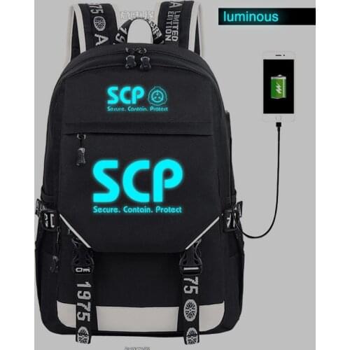 SCP Secure Contain Protect Backpack student school Canvas Bag Luminous Schoolbag Reflect light Travel Bags