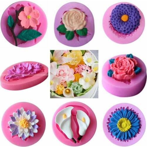 Silicone mold mini Three golden flowers leaves chrysanthemum shape fondant cake mold DIY cake decoration tool Free shipping