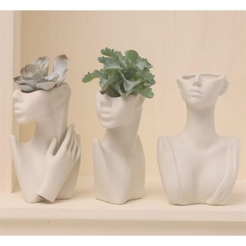 Nordic Nude Figures Vase Human Face Smile Body Ceramic Bust Plant Pots Decorative Flower Arrangement Home Decoration Modern