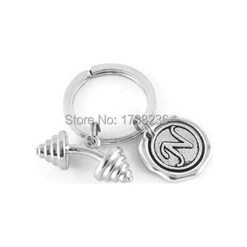 Alloy Retail Sale Dumbbell Initial Letter N Dumbbell Keychain Gym Bodybuilder Keyring Keychain