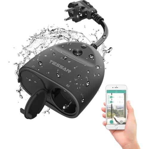 TESSAN Outdoor Wifi Smart Home Plug Power Strip IP44 Waterproof App Remote Control EU Socket Work with Alexa/Google Home/IFTTT