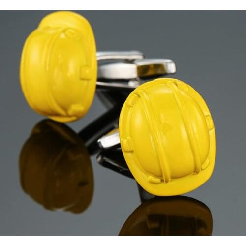 High quality safety helmet Cufflinks New Fashion Jewelry Yellow Cufflinks engineer business shirt suit pin badge gift